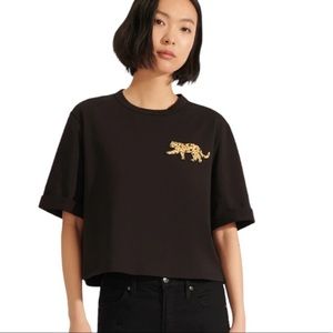 Veronica Beard Abby Crop Embellished Leopard Tee